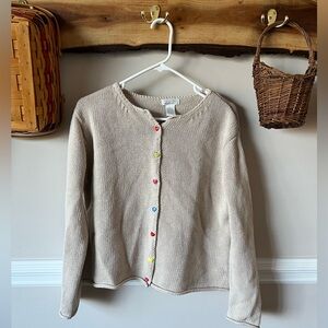Vintage Christopher Banks Beige Oatmeal Sweater Rainbow Heart Buttons L